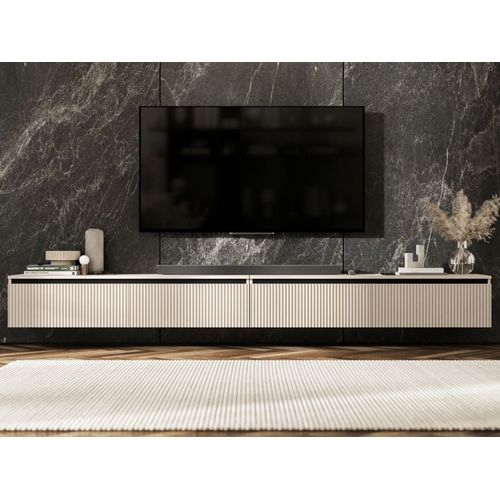 Meuble TV Suspendu Selene 280 cm Cachemire Mat Façades Rainurées Modernes
