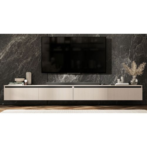 Meuble TV Suspendu Selene 280 cm Cachemire Mat Façades Rainurées Modernes