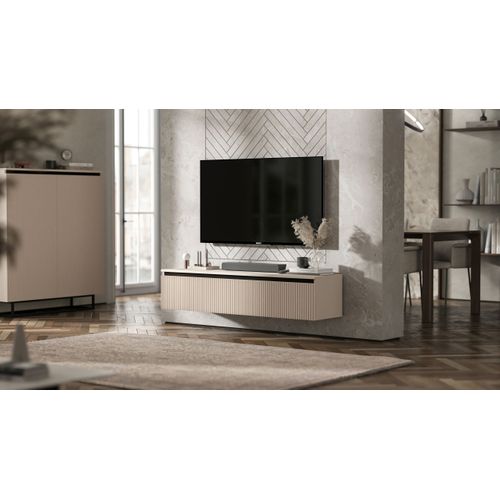 Meuble TV Suspendu Selene 280 cm Cachemire Mat Façades Rainurées Modernes
