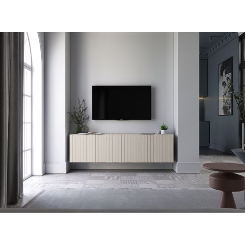 Meuble TV Suspendu Elpis Façades Rainurées Cachemire Mat 150 Cm