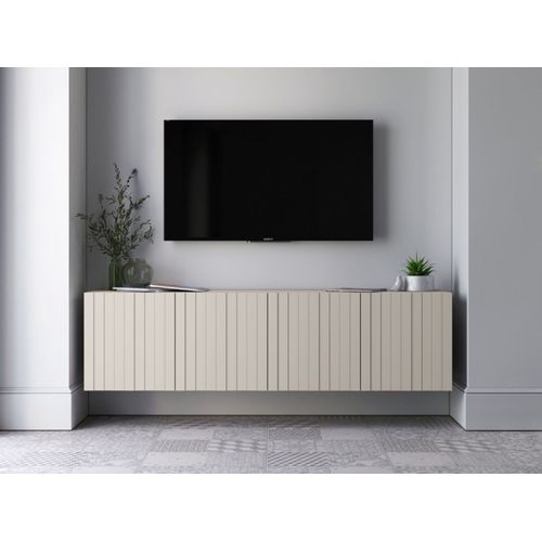 Meuble TV Suspendu Elpis Façades Rainurées Cachemire Mat 150 Cm