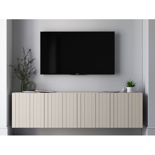 Meuble TV Suspendu Elpis Façades Rainurées Cachemire Mat 150 Cm
