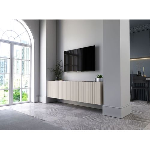 Meuble TV Suspendu Elpis Façades Rainurées Cachemire Mat 150 Cm