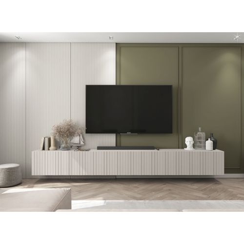Meuble TV Suspendu Elpis Façades Rainurées Cachemire Mat 150 Cm