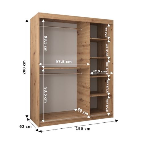 Armoire York 1 à Portes Coulissantes 200/150/62 2 Portes (noir/noir)