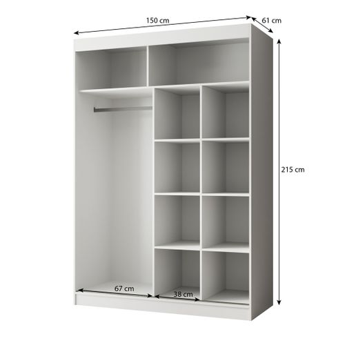 Armoire PACO 150cm – Armoire 2 Portes Coulissantes Avec Miroir, Blanc