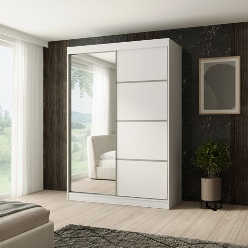 Armoire PACO 150cm – Armoire 2 Portes Coulissantes Avec Miroir, Blanc