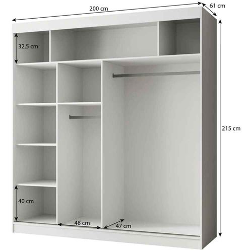 Armoire PACO 200cm – Armoire 2 Portes Coulissantes Avec Miroir, Blanc