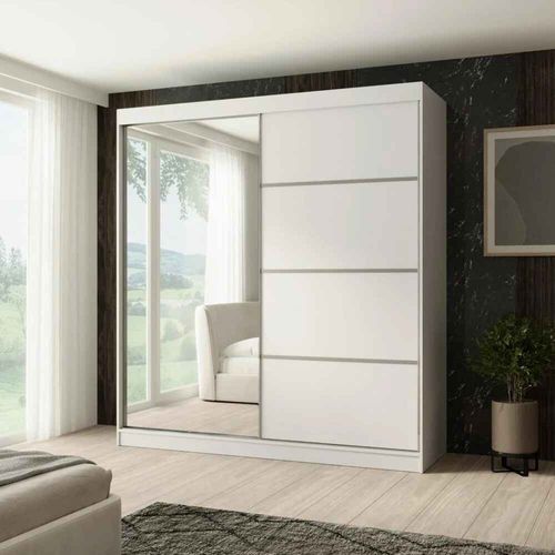 Armoire PACO 200cm – Armoire 2 Portes Coulissantes Avec Miroir, Blanc
