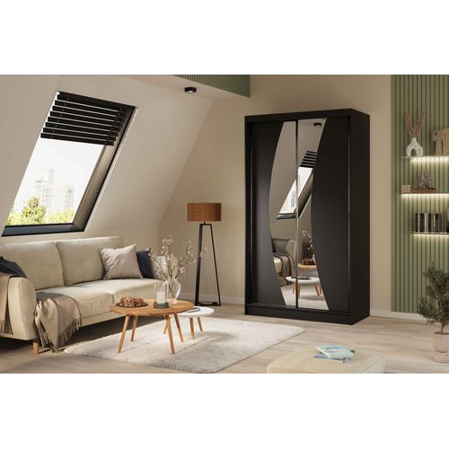 Armoire VOX 120 cm – 2 Portes Coulissantes Avec Miroir – Noir