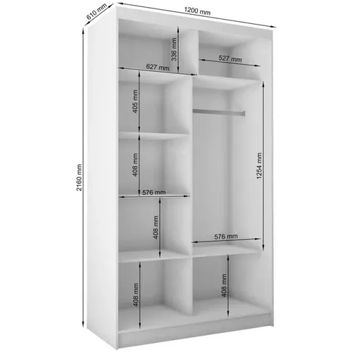 Armoire Helix 120 cm, 2 Portes Coulissantes Miroir, Graphite et Blanc Lamelles