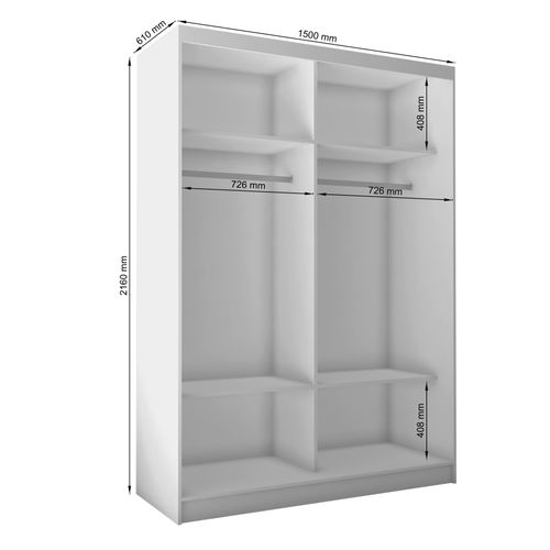 Armoire VOX 150 cm – 2 Portes Coulissantes Avec Miroir – Chêne Artisan
