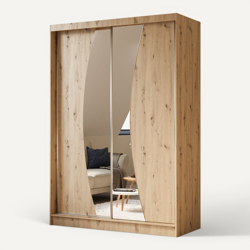Armoire VOX 150 cm – 2 Portes Coulissantes Avec Miroir – Chêne Artisan