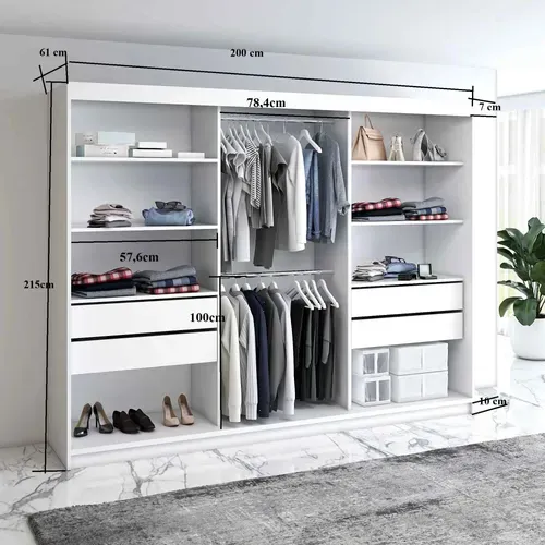 Armoire Monika 200cm – Armoire 3 Portes Coulissantes Avec Miroir, Noir Et Croisillons Noir