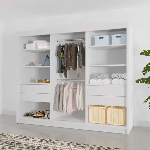 Armoire Monika 200cm – Armoire 3 Portes Coulissantes Avec Miroir, Noir Et Croisillons Noir
