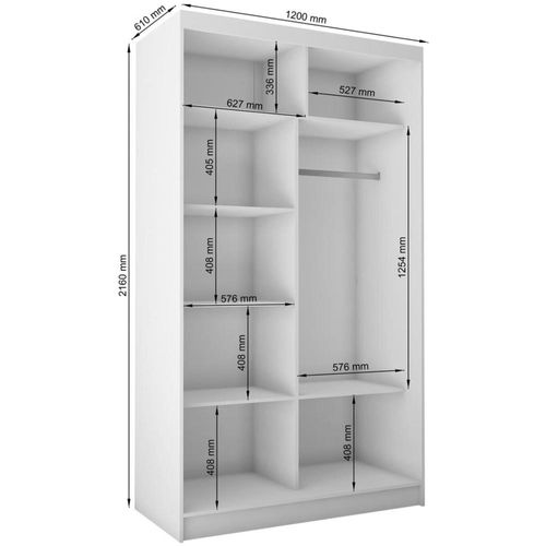 Armoire Helix 120 cm, 2 Portes, Miroir + 2 Modules à Tiroirs, Blanc et Chêne Artisan Lamelles