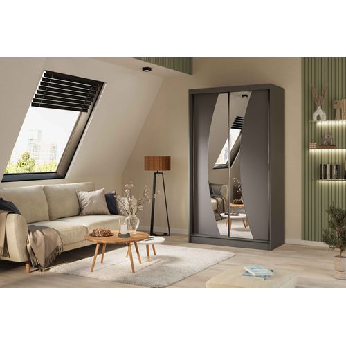 Armoire VOX 120 cm – 2 Portes Coulissantes Avec Miroir Et 2 Modules à Tiroirs – Graphit