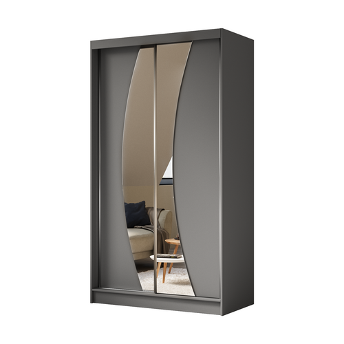 Armoire VOX 120 cm – 2 Portes Coulissantes Avec Miroir Et 2 Modules à Tiroirs – Graphit