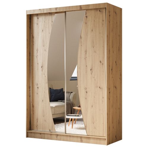Armoire VOX 160 cm – 2 Portes Coulissantes Avec Miroir Et 2 Modules à Tiroirs – Chêne Artisan