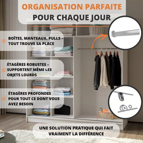 Armoire 2 Portes Coulissantes – Mario 200 cm - Blanc