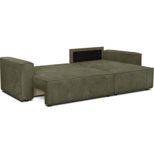 Canapé D'angle Convertible Réversible 4 Places Avec Coffre En Velours Côtelé Vert Kaki - Livia