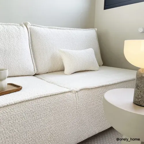 Canapé Convertible 3 Places Avec Coffre De Rangement En Tissu Bouclé Beige - Milla