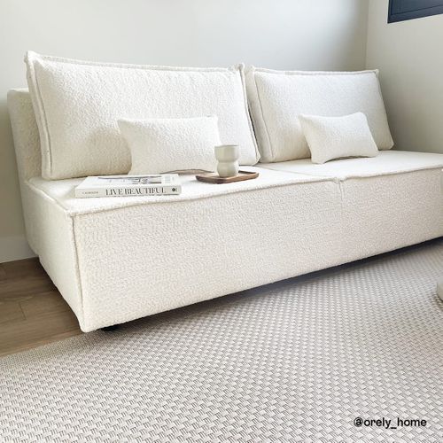 Canapé Convertible 3 Places Avec Coffre De Rangement En Tissu Bouclé Beige - Milla