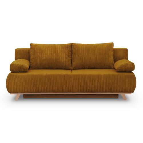 Canapé Convertible 3 Places Avec Coffre En Velours Côtelé Jaune Moutarde - Laria