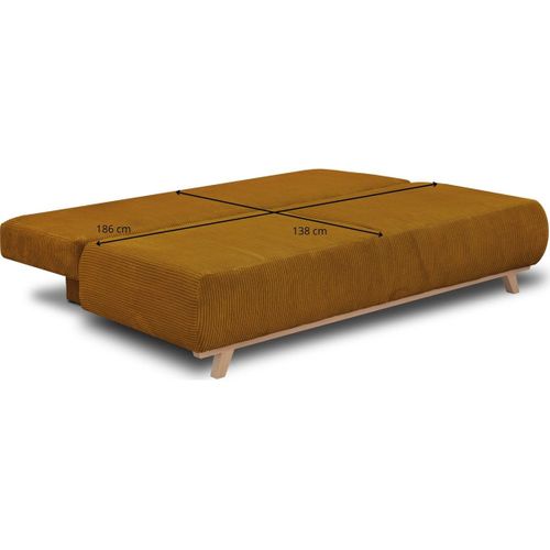 Canapé Convertible 3 Places Avec Coffre En Velours Côtelé Jaune Moutarde - Laria