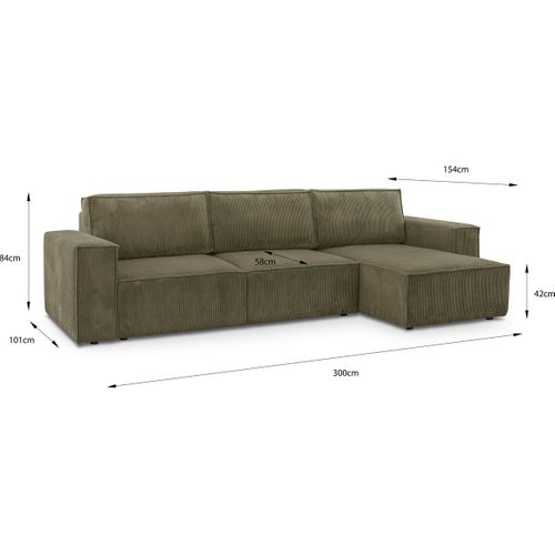 Canapé D'angle Convertible Réversible 5 Places Avec Coffre En Velours Côtelé Vert Kaki - Harper