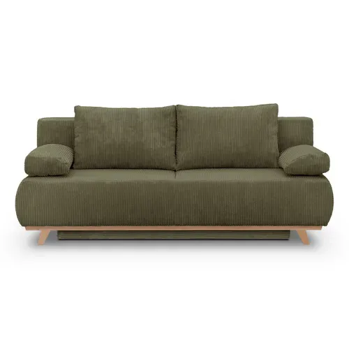 Canapé Convertible 3 Places Avec Coffre En Velours Côtelé Vert Kaki - Laria