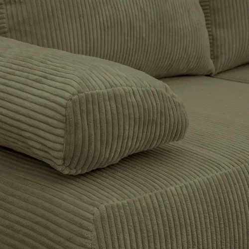 Canapé Convertible 3 Places Avec Coffre En Velours Côtelé Vert Kaki - Laria