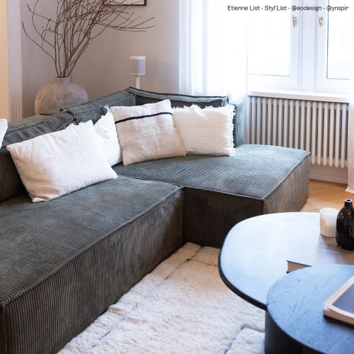 Canapé D'angle à Droite Convertible 3 Places Avec Coffre En Velours Côtelé Vert Kaki - Barani