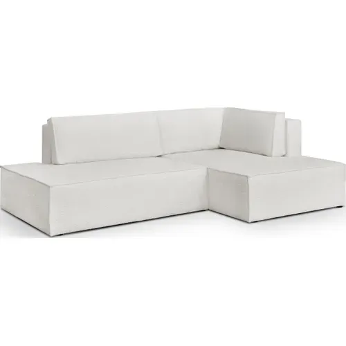 Canapé D'angle à Droite Convertible 3 Places Avec Coffre En Tissu Bouclé écru - Barani