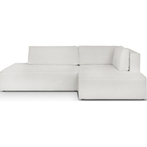 Canapé D'angle à Droite Convertible 3 Places Avec Coffre En Tissu Bouclé écru - Barani