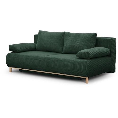 Banquette Convertible 3 Places Mika Velours Côtelé Vert Foret Coffre De Rangement