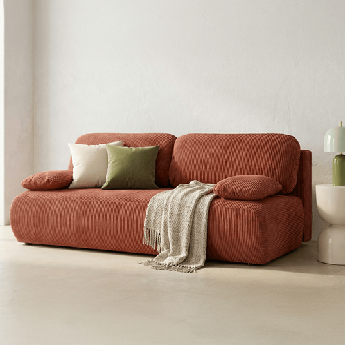 Canapé Convertible 3 Places Avec Coffre De Rangement En Velours Côtelé Rouille - Gemma