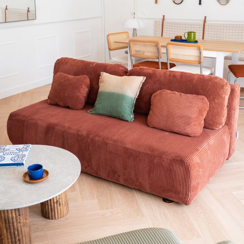 Canapé Convertible 3 Places Avec Coffre De Rangement En Velours Côtelé Rouille - Gemma