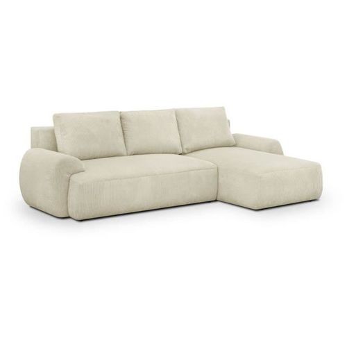 Canapé D'angle Droit Convertible 4/5 Places Milo - Velours Côtelés Beige - Coffre De Rangement - L