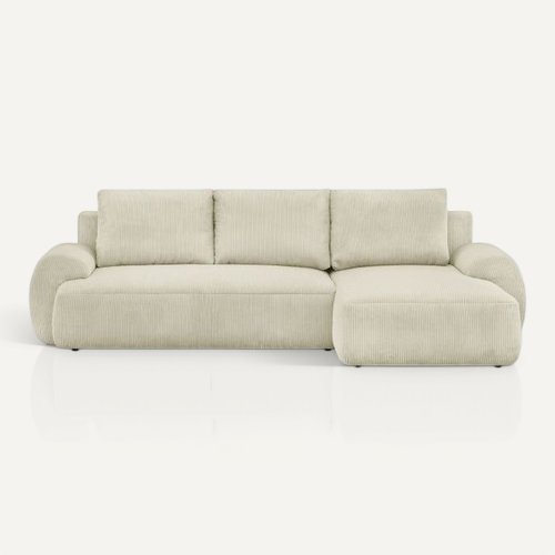 Canapé D'angle Droit Convertible 4/5 Places Milo - Velours Côtelés Beige - Coffre De Rangement - L