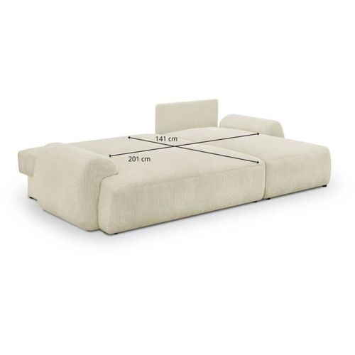 Canapé D'angle Droit Convertible 4/5 Places Milo - Velours Côtelés Beige - Coffre De Rangement - L