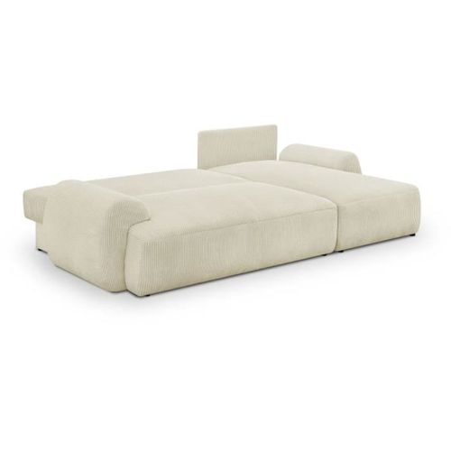 Canapé D'angle Droit Convertible 4/5 Places Milo - Velours Côtelés Beige - Coffre De Rangement - L