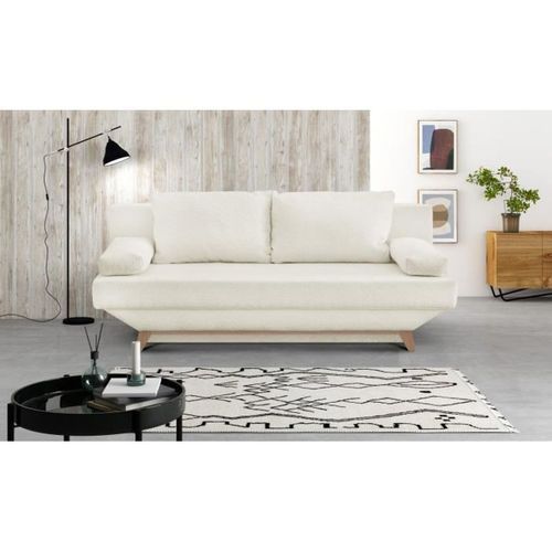 Banquette Convertible 3 Places Teijo - Tissu Bouclette Beige - Coffre De Rangement - L187 X P91x H8