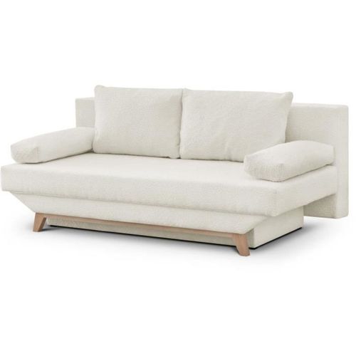 Banquette Convertible 3 Places Teijo - Tissu Bouclette Beige - Coffre De Rangement - L187 X P91x H8
