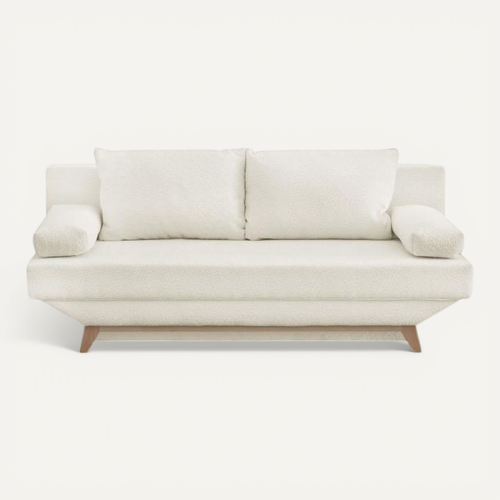 Banquette Convertible 3 Places Teijo - Tissu Bouclette Beige - Coffre De Rangement - L187 X P91x H8