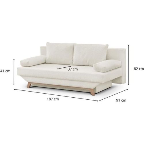 Banquette Convertible 3 Places Teijo - Tissu Bouclette Beige - Coffre De Rangement - L187 X P91x H8