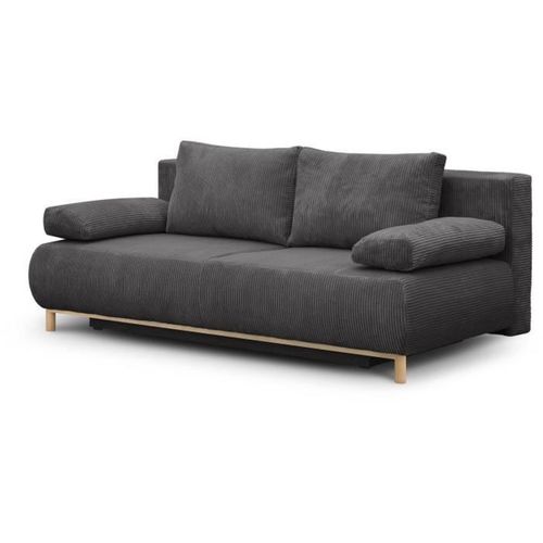 Banquette Convertible 3 Places - Velours Côtelé Gris Foncé - Coffre De Rangement - L 192 X H 84 X