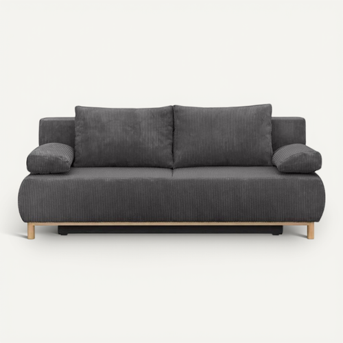 Banquette Convertible 3 Places - Velours Côtelé Gris Foncé - Coffre De Rangement - L 192 X H 84 X