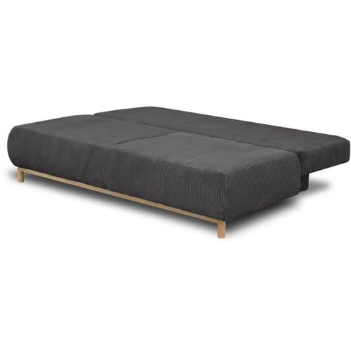 Banquette Convertible 3 Places - Velours Côtelé Gris Foncé - Coffre De Rangement - L 192 X H 84 X