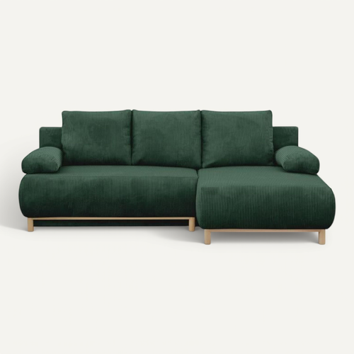 Canapé D'angle Droite Convertible - 3 Places - Mika - Tissu Velours Côtelé Vert Foncé - Coffre